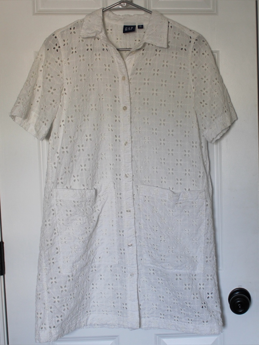 GAP Eyelet Cotton Shirt Dress with Front Pockets